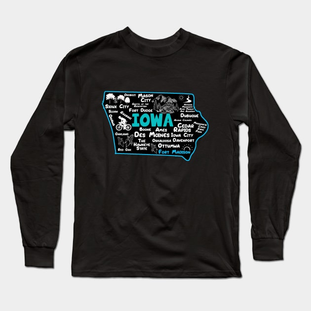 Fort Madison Iowa map Des Moines Sioux City, Mason City, Boone, Davenport, Ottumwa Long Sleeve T-Shirt by BoogieCreates